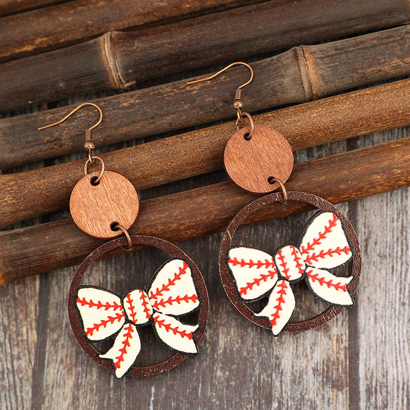 Wholesale Creative Cut Out Ring Splicing Bow Printed  Earrings