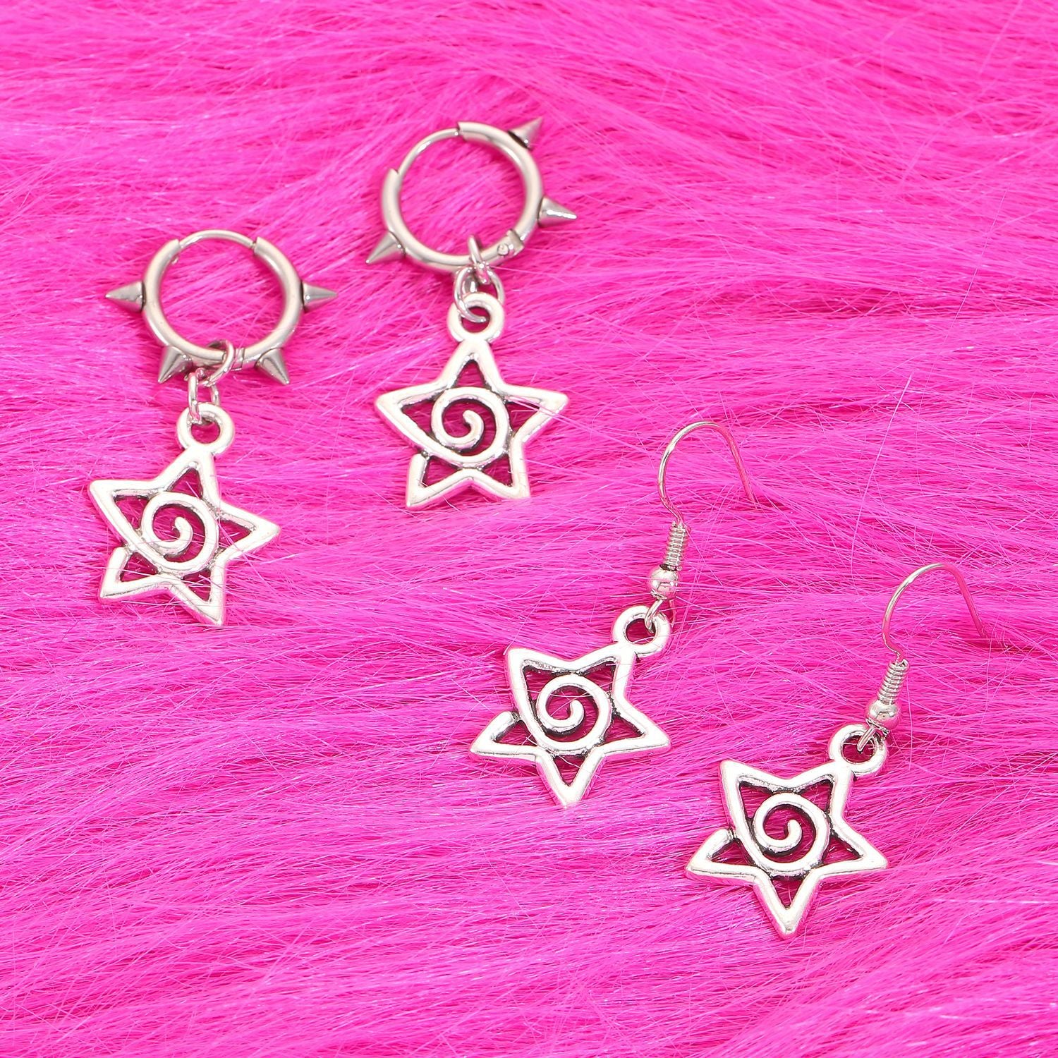 Wholesale Pentagram Swirl Cut-out Retro Punk Earrings