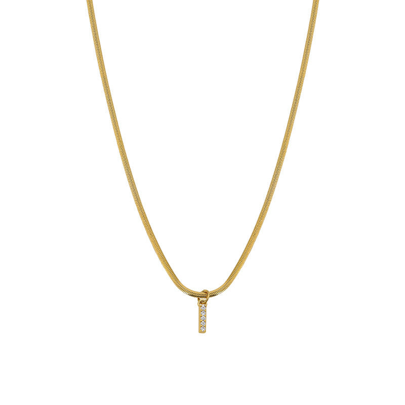 Wholesale French Retro Palace Style Flat Snake Bone Stacking Diamond 26 Letter Titanium Steel Clavicle Chain Necklace