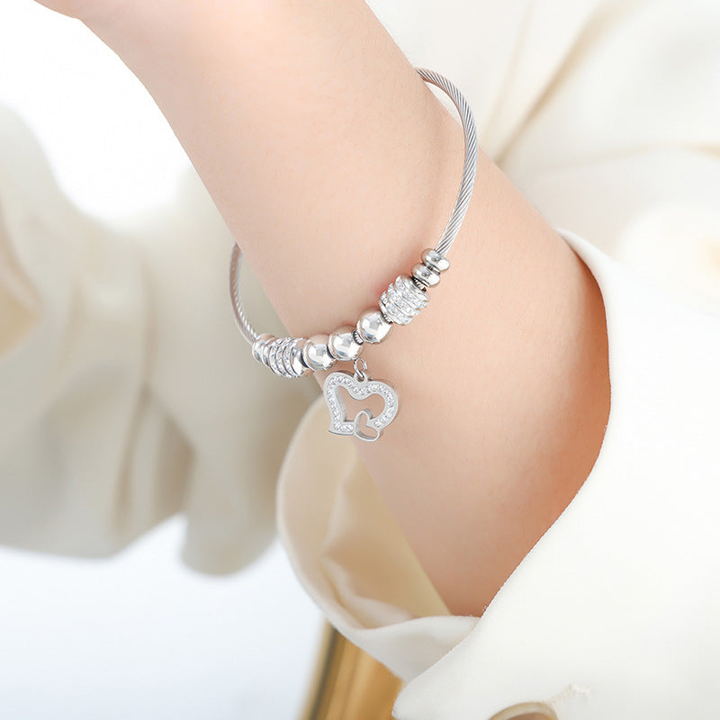 Wholesale Geometric Zircon Butterfly Love Titanium Steel Bracelet