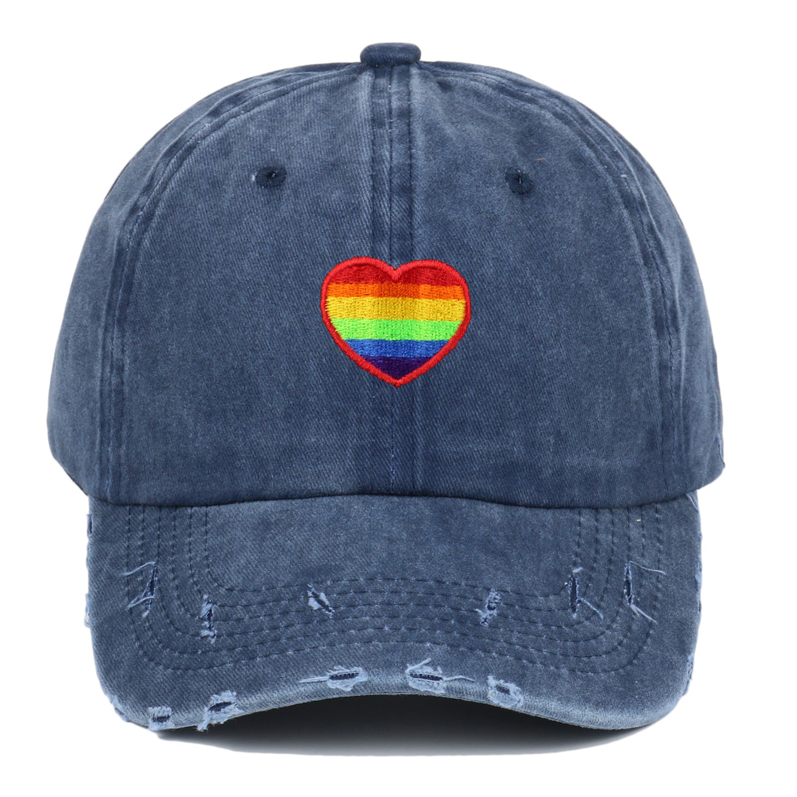 Wholesale Cotton Rainbow Heart Embroidery Baseball Cap