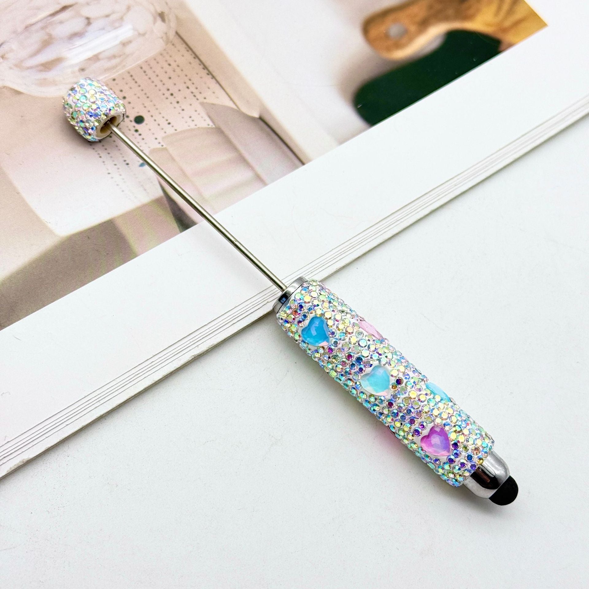 Wholesale DIY colorful full diamond touch screen pen pure handmade love bead pen