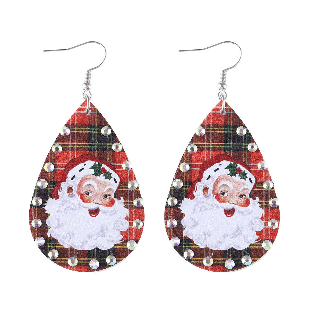 Wholesale Christmas  Checkered Rhinestone Pendant Earrings