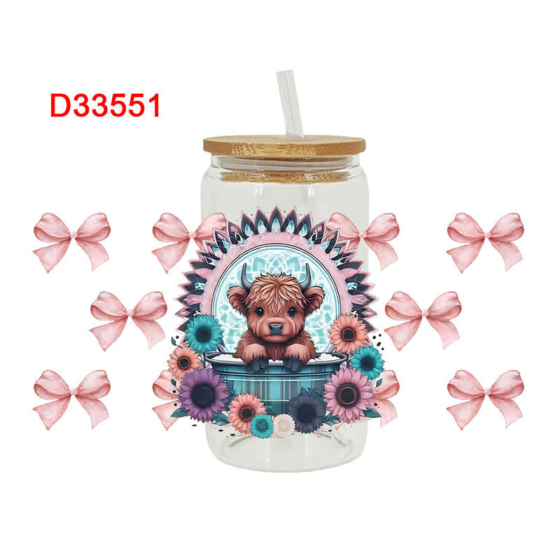 Wholesale Western style flowers butterflies calves 16oz Cup UV DTF Wraps