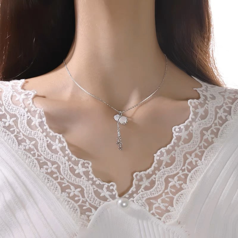 Wholesale 925 Sterling Silver White Chalcedony Gourd Clavicle Chain Necklace