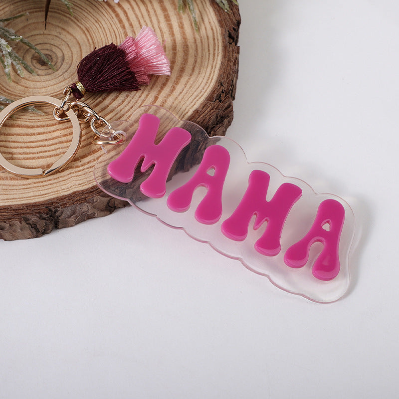 Wholesale  Acrylic MAMA Three-layer Tassel Charm Keychain Key