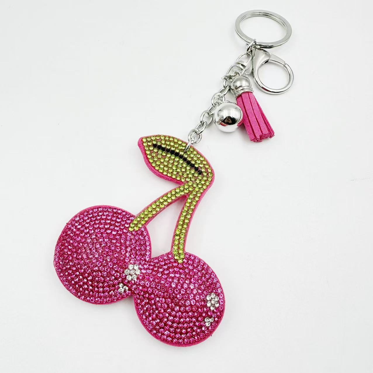 Wholesale cherry rhinestone flannel keychain package pendant keychain
