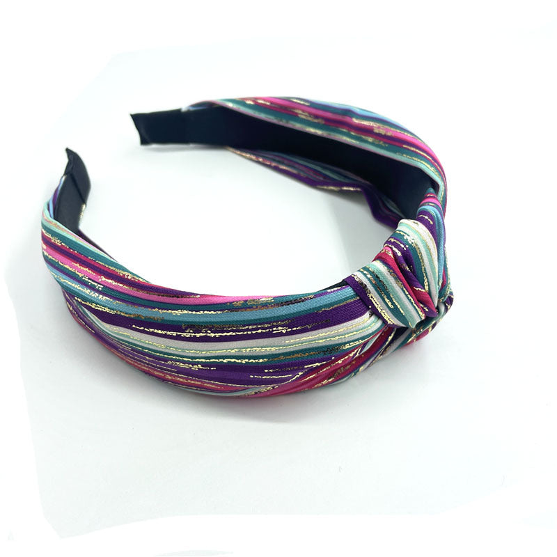 Wholesale New Style Headband Retro Ethnic Style Knotted Striped Color Matching Wide Brimmed French Headband