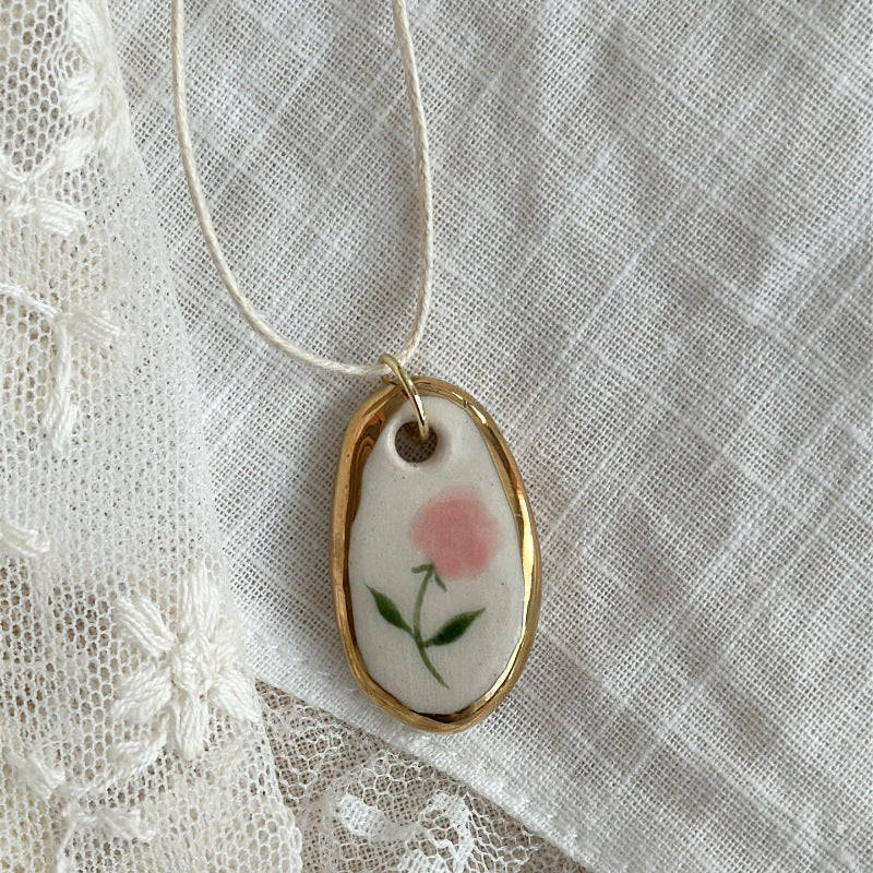 Wholesale rabbit flower print pendant stainless steel necklace