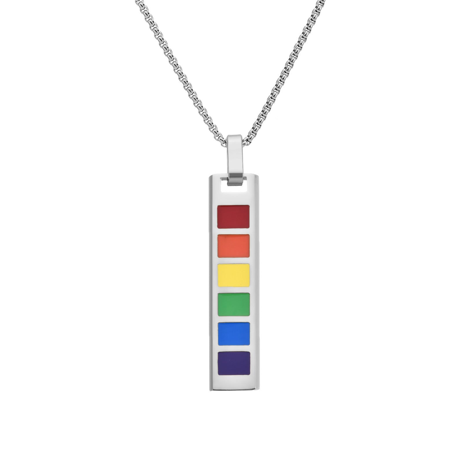 Wholesale Fashion Rectangular Stainless Steel Rainbow Long Necklace