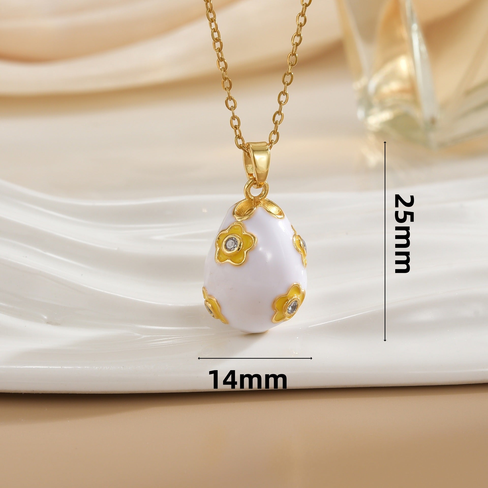 Wholesale Easter Egg Copper Plated 18K Gold Pendant   Titanium Steel Clavicle Chain