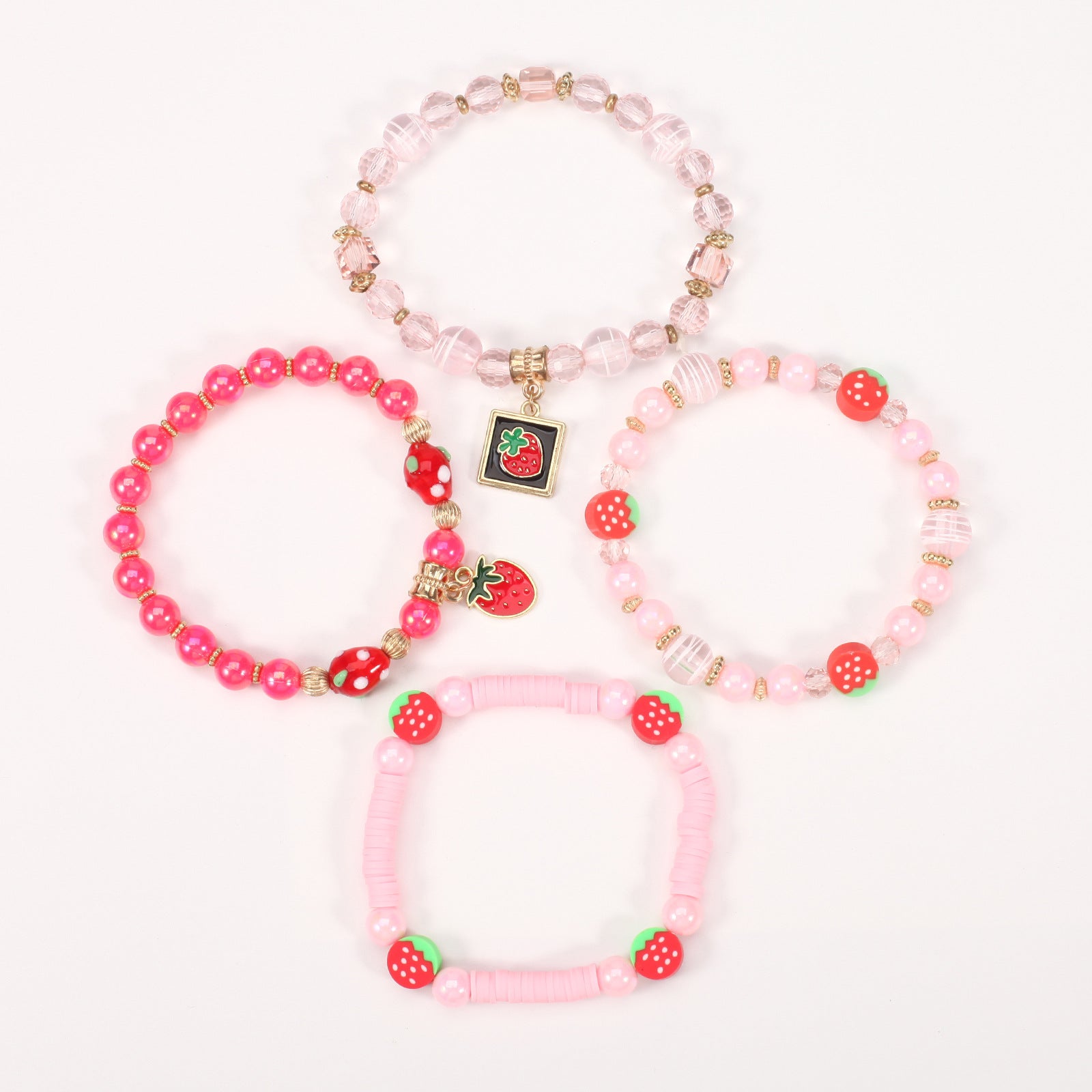Wholesale Cartoon Cute Fruit Strawberry Pendant Glass Beaded Multi-layer Elastic Bracelet