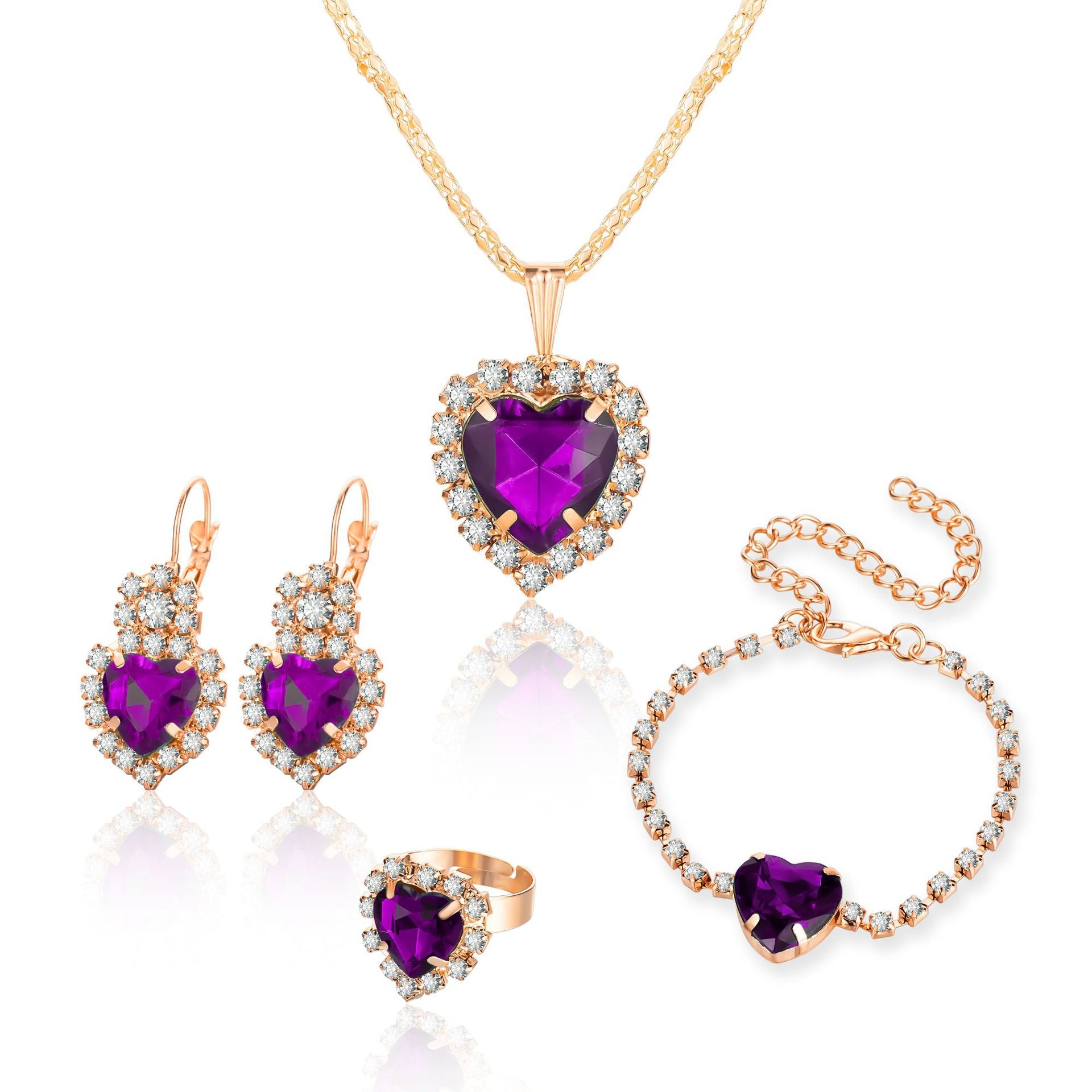 Wholesale Alloy Water Drop Full Diamond Necklace,  Earrings,  and Ring Set