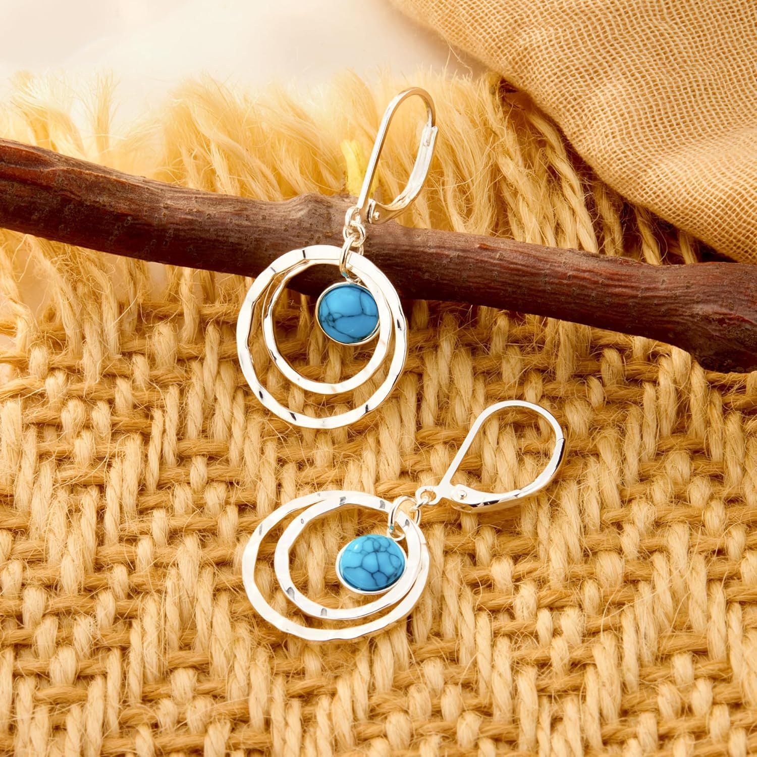 Wholesale Fashion Turquoise Circle Three-Dimensional Hoop Earrings