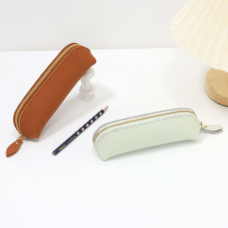 Wholesale Vintage Genuine Leather Pebbled Cowhide Large Capacity Pencil Bag