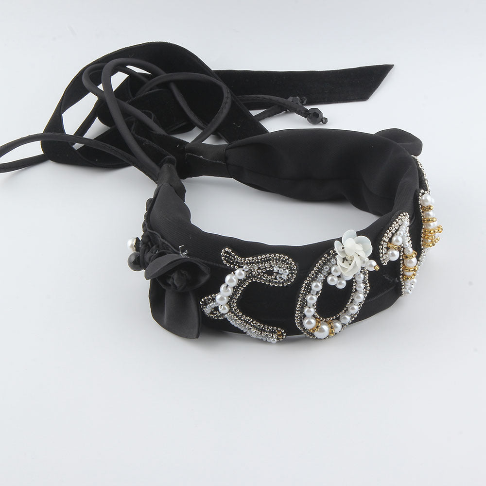 Wholesale Hair Art Pearl Fringe Wide Brim Headband