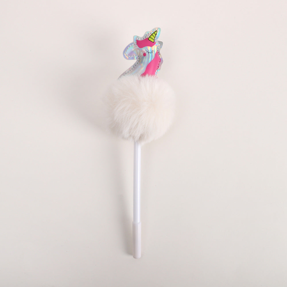 Wholesale Plastic Color Fur Ball Unicorn Ballpoint Pen