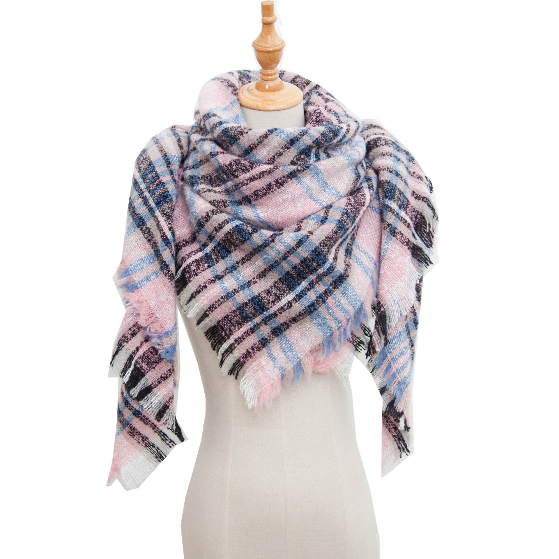 Wholesale of Autumn and Winter Large Plaid Triangular Scarves, Polyester Cape Shawls