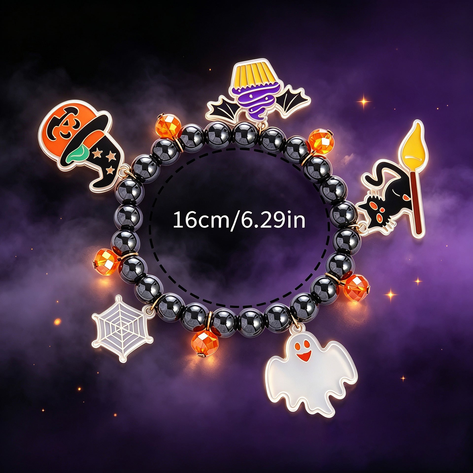 Wholesale Trendy Acrylic  Bracelet With Cute Pumpkin And Ghost Charms Unisex Fashion Jewelry Accessory For Party And Gift