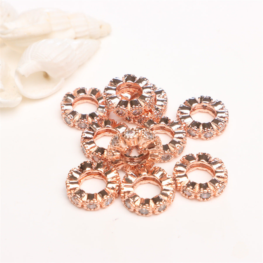 Wholesale 10PCS 14K Gold Color-preserving Diamond Ring Set with Zircon Large Hole Spacer Beads
