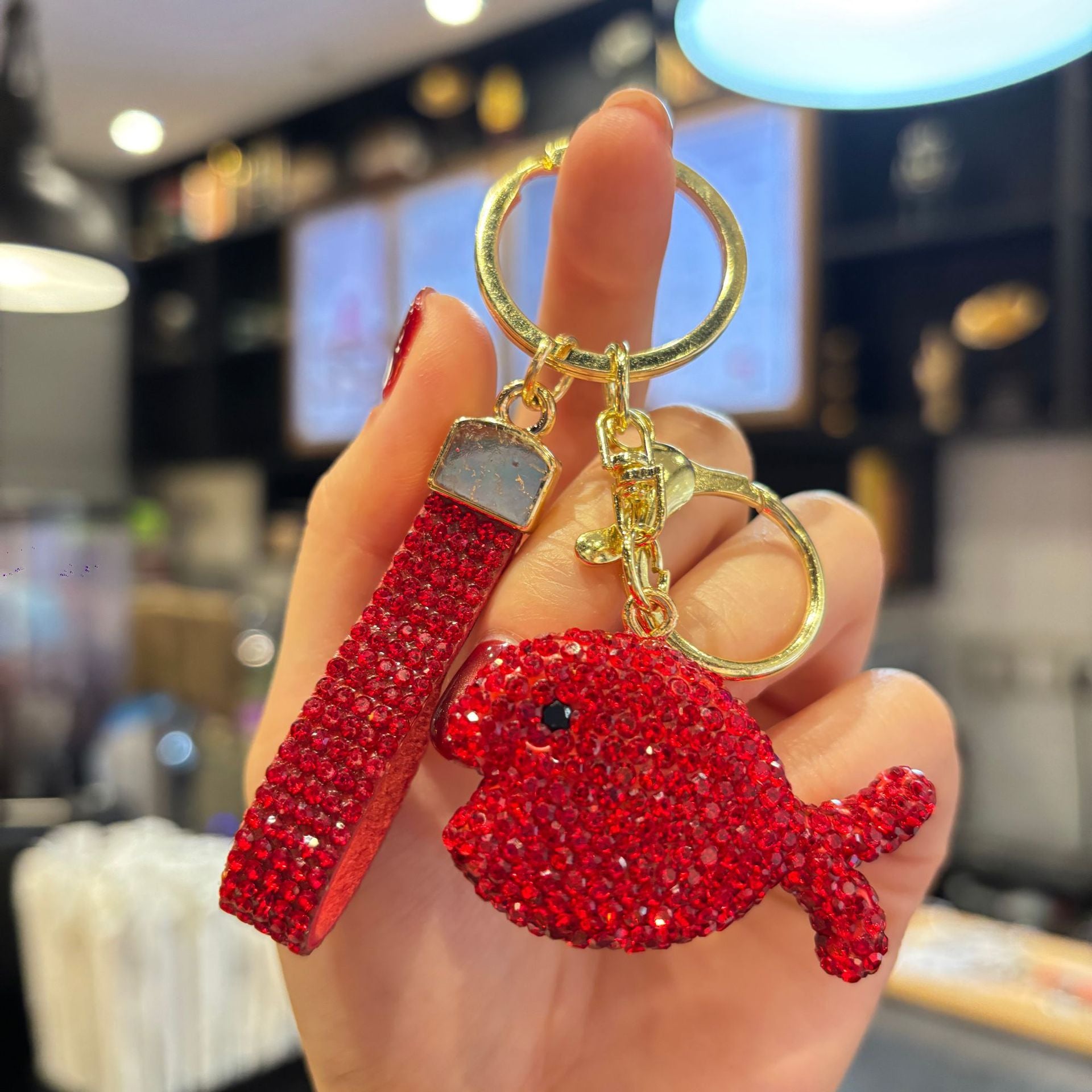 Wholesale Cute Full Rhinestone Multicolor Small Fish Keychain