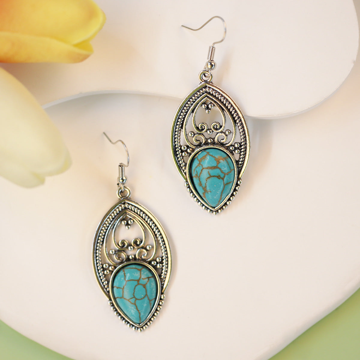 Wholesale Bohemian Ethnic Style Blue Turquoise Water Drop Earrings