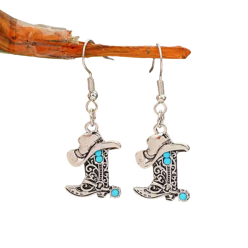 Wholesale  Bohemian West Style Creative Cowboy Hat Boots Earrings Western