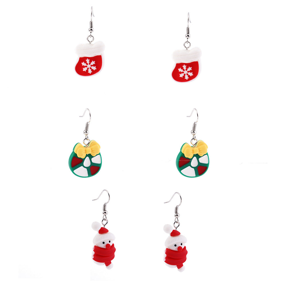 Wholesale Cream Rubber Gloves Snowflake Bow Pendant Christmas Plastic Earrings