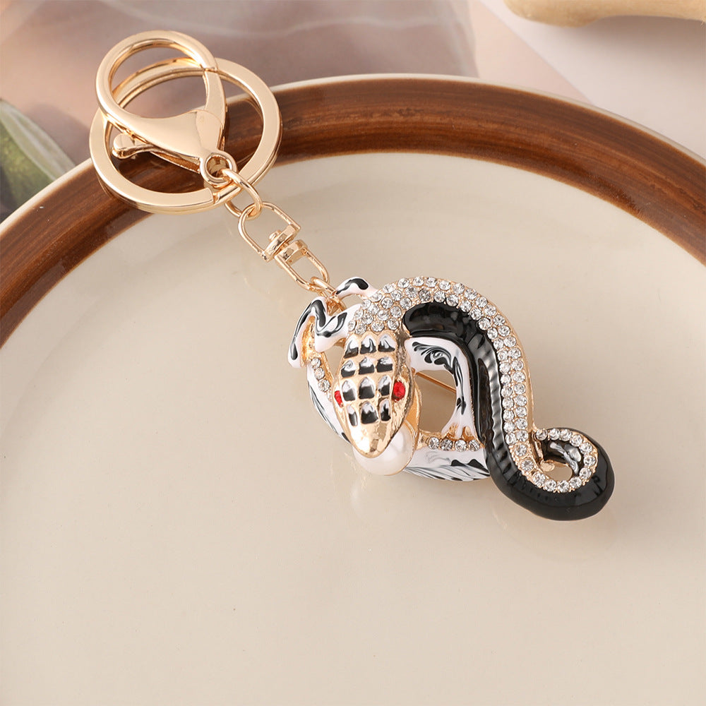 Wholesale New Creative Color Diamond-encrusted Zodiac Snake Car Keychain Zodiac Animal Bag Pendant Small Gift
