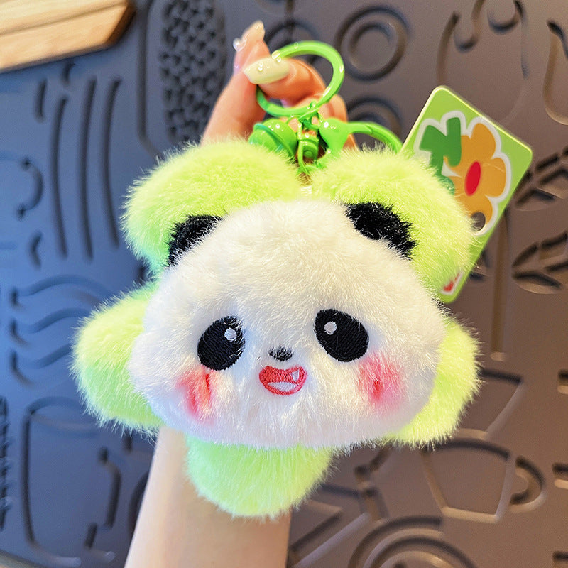 Wholesale Flower Plush Panda Head Keychain