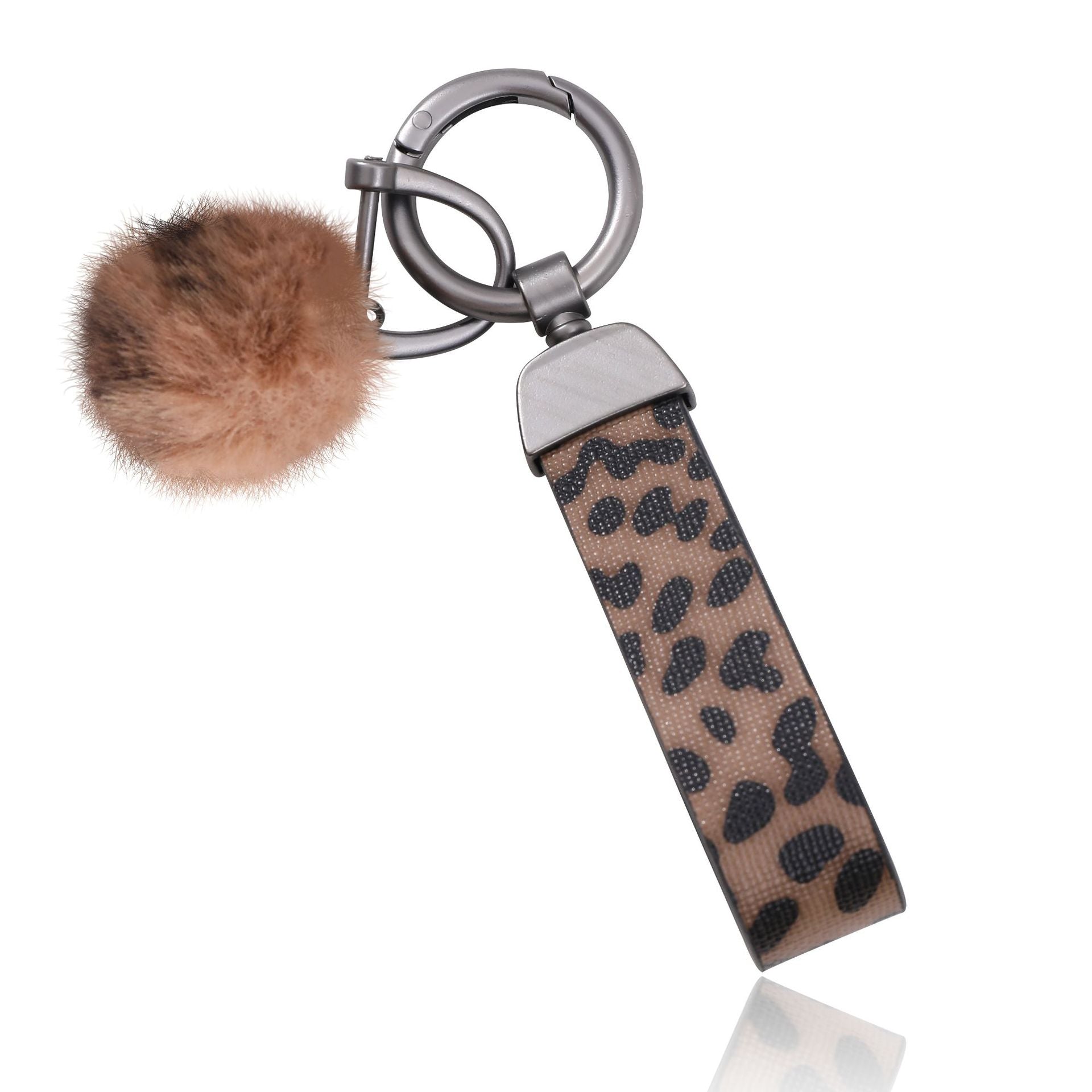 Wholesale Leopard Print Fur Ball Leather Keychain
