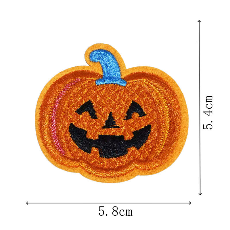 Wholesale  Embroidered Iron On Patches 9 Piece Set With Witch Pumpkin Cat Ghost Bat Designs For ets DIY Craft Supply Resale