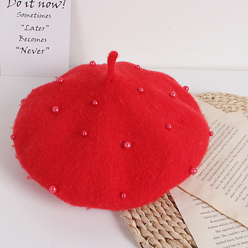 Wholesale Autumn and Winter Pearl Children's Beret Pearl Hat