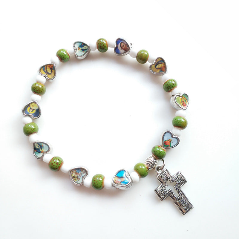 Wholesale Colorful ceramic hollowed-out cross elastic bracelet