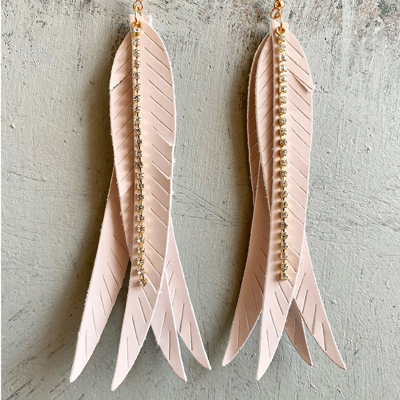 2PAIRS/PACK PACE Feather Forma de la hoja de la hoja de la cadena de diamantes de imitación