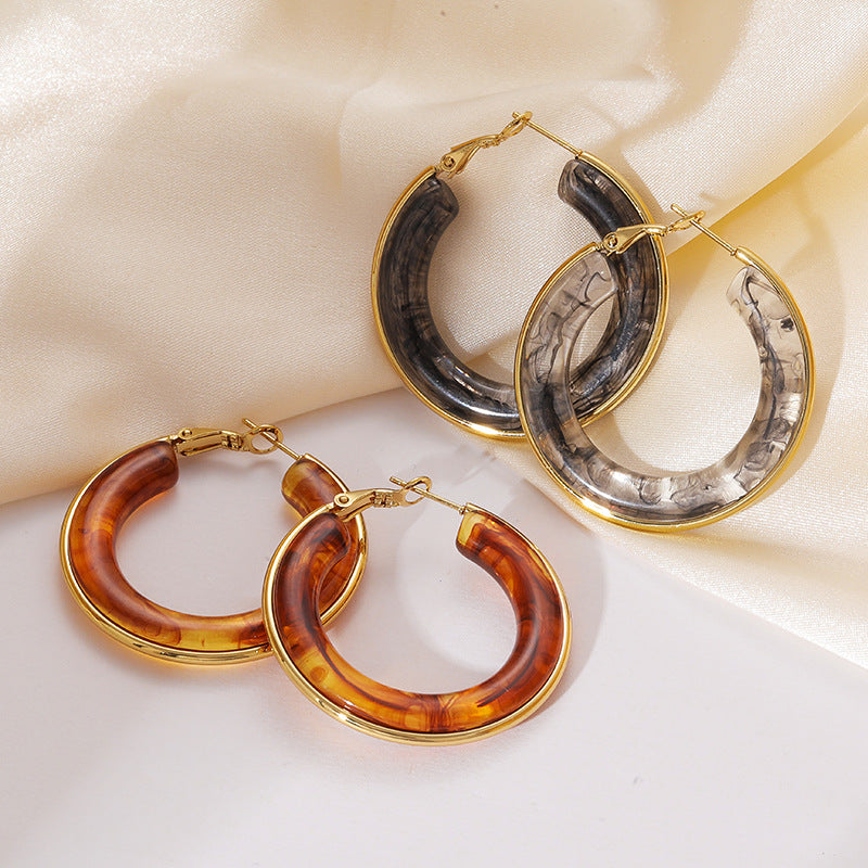 Wholesale Stainless Steel Earrings Resin Hoops Luxury  Earrings