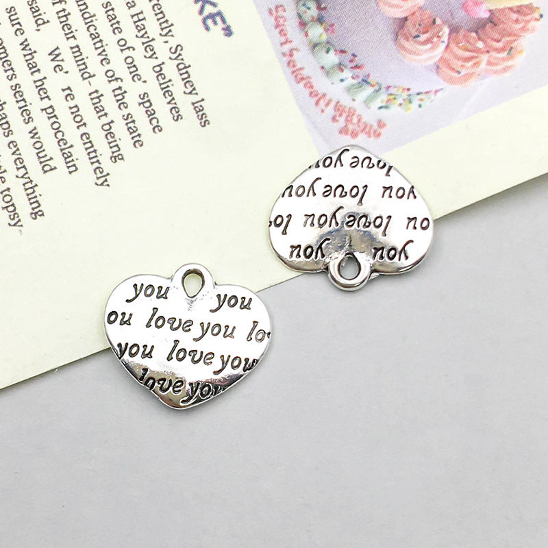 Wholesale 1 Antique Silver Alloy Simulation Heart-shaped English Letter DIY Pendant