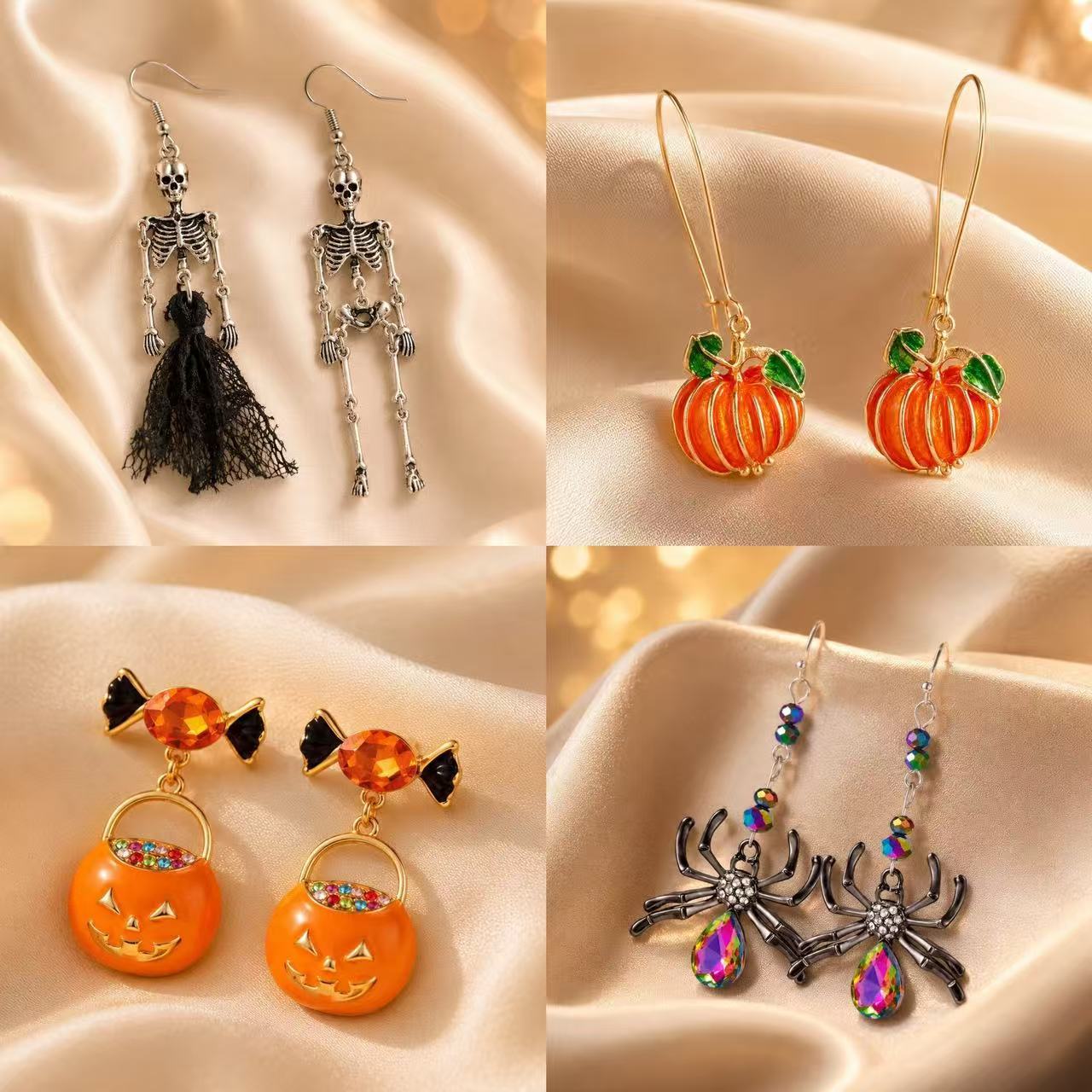 Wholesale Alloy  Pumpkin Skeleton Earrings Retro Distressed Fashion Accessory Gift Boutique Resale