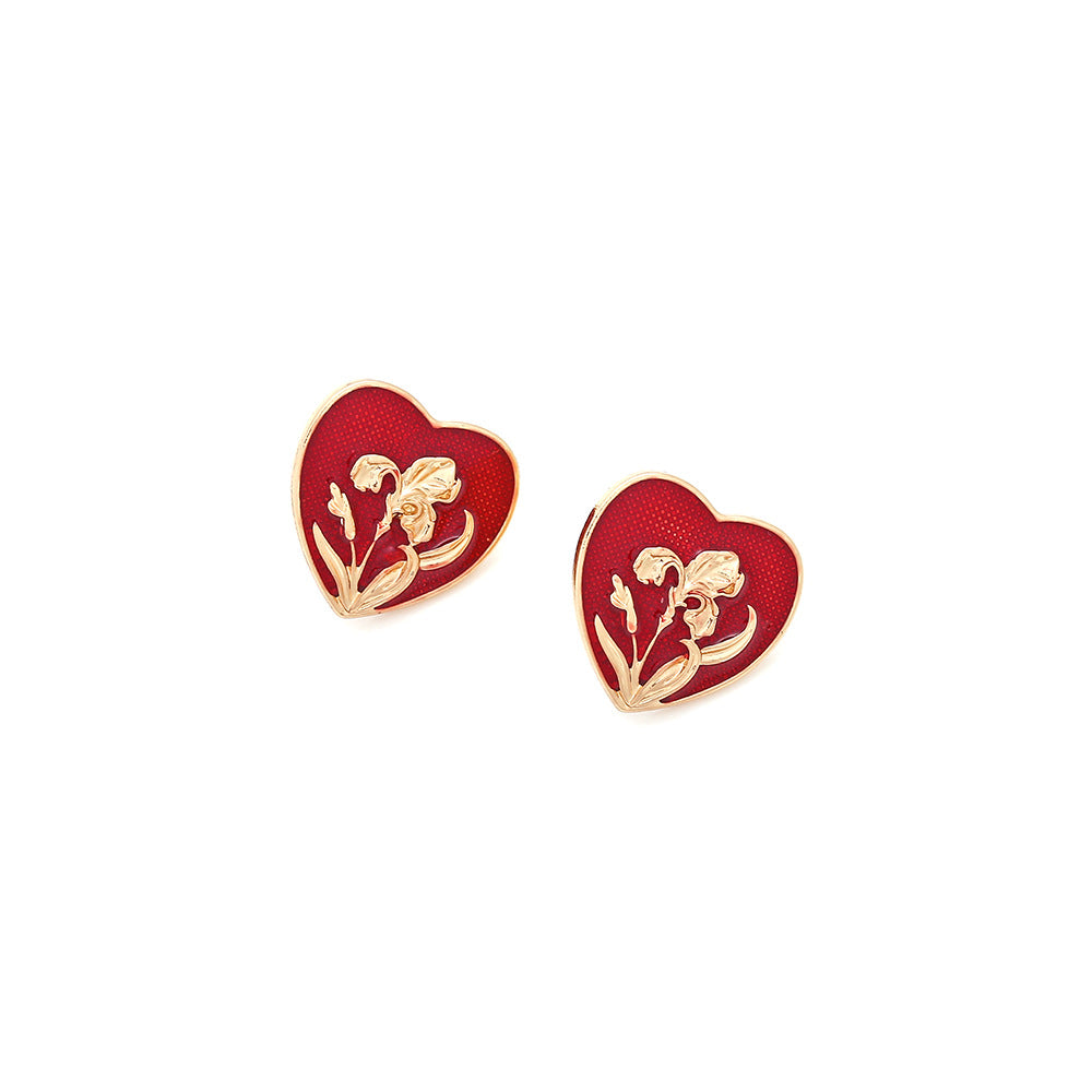 Wholesale Valentine's Day Vintage Heart Shape Enamel Flower Earrings