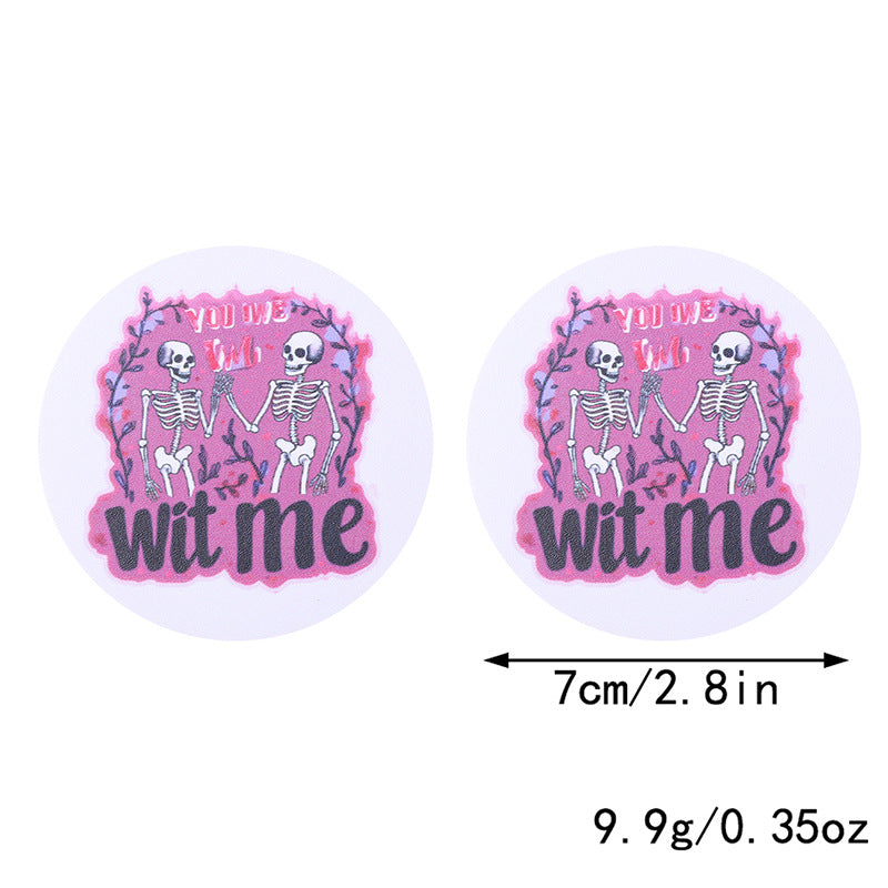 Wholesale Couple Love Heart Crane Santa Claus Skull Pattern Water Absorbent Round Leather Coaster