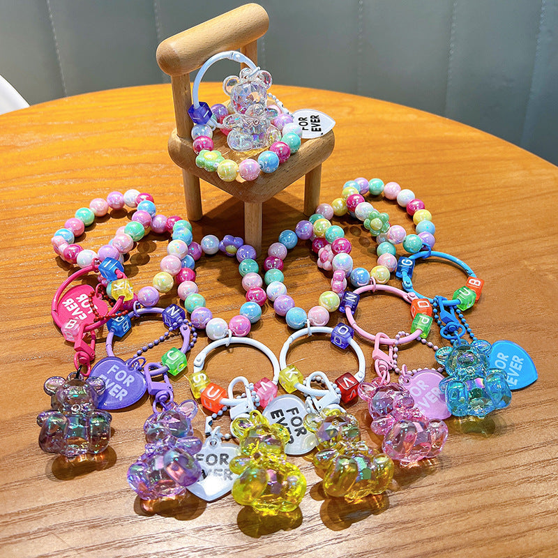WholesaleDelicate Beaded Bear Seated Acrylic Keychain