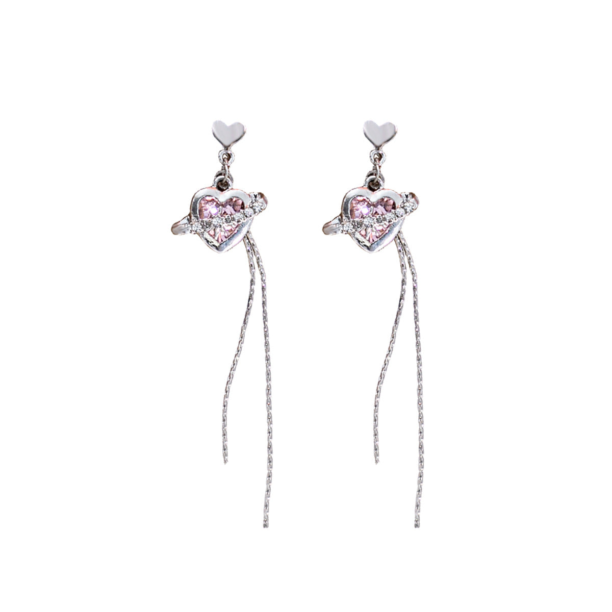 Wholesale Diamond Chain Tassel Heart-shaped Alloy Earrings