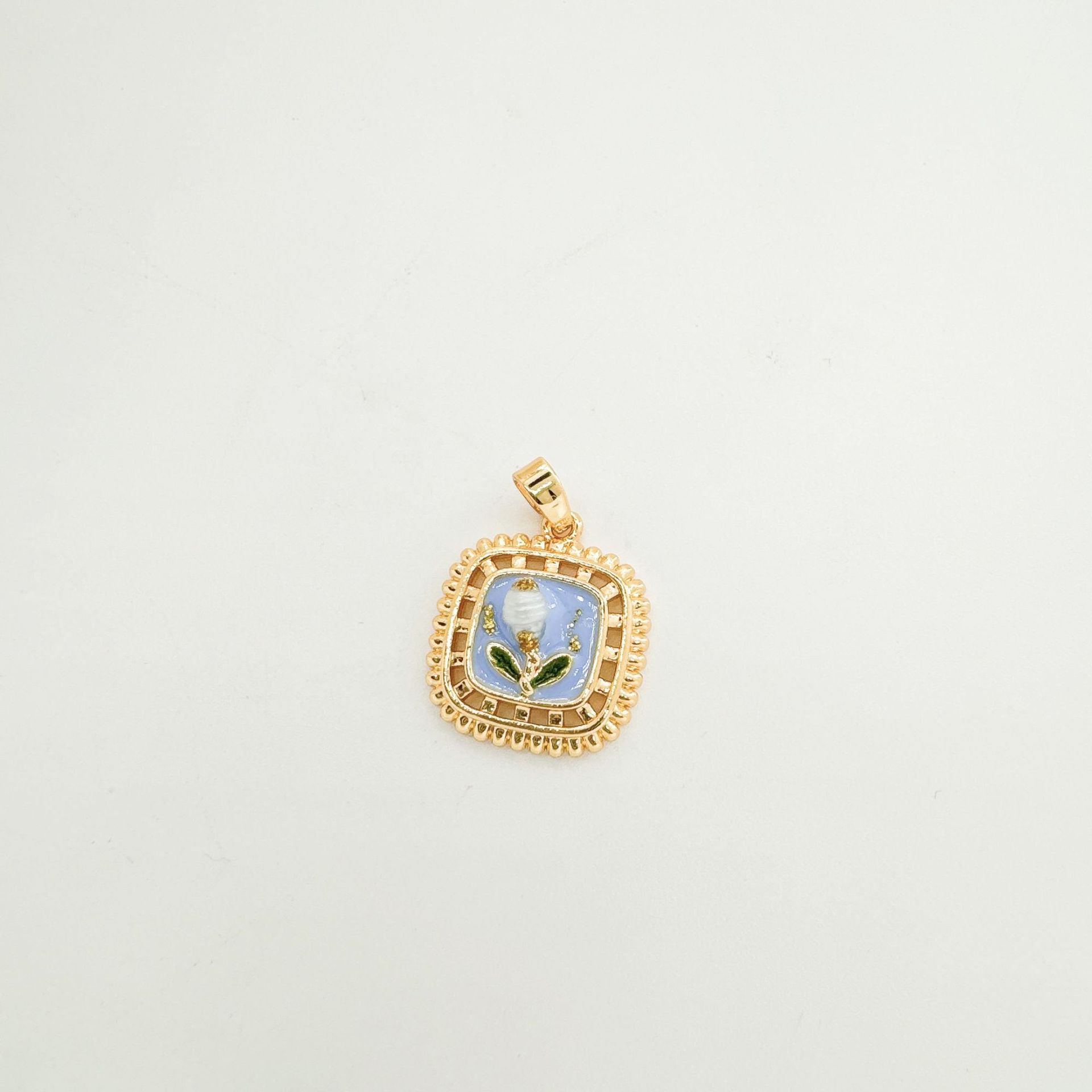 Wholesale Copper antique style enameled tulip flower pendant