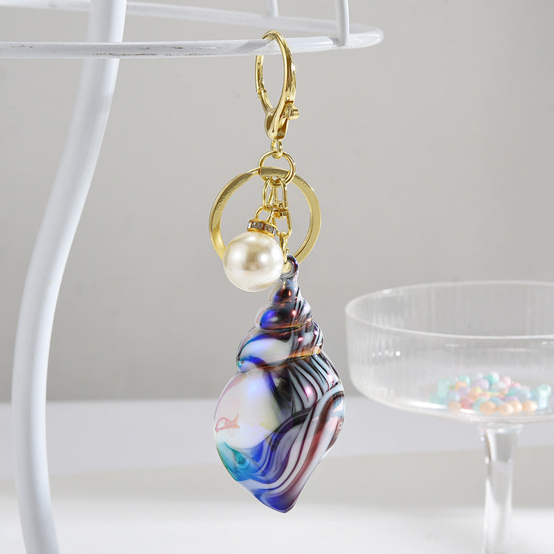 Wholesale Acrylic Two-color Colorful Plating Conch Key Chain