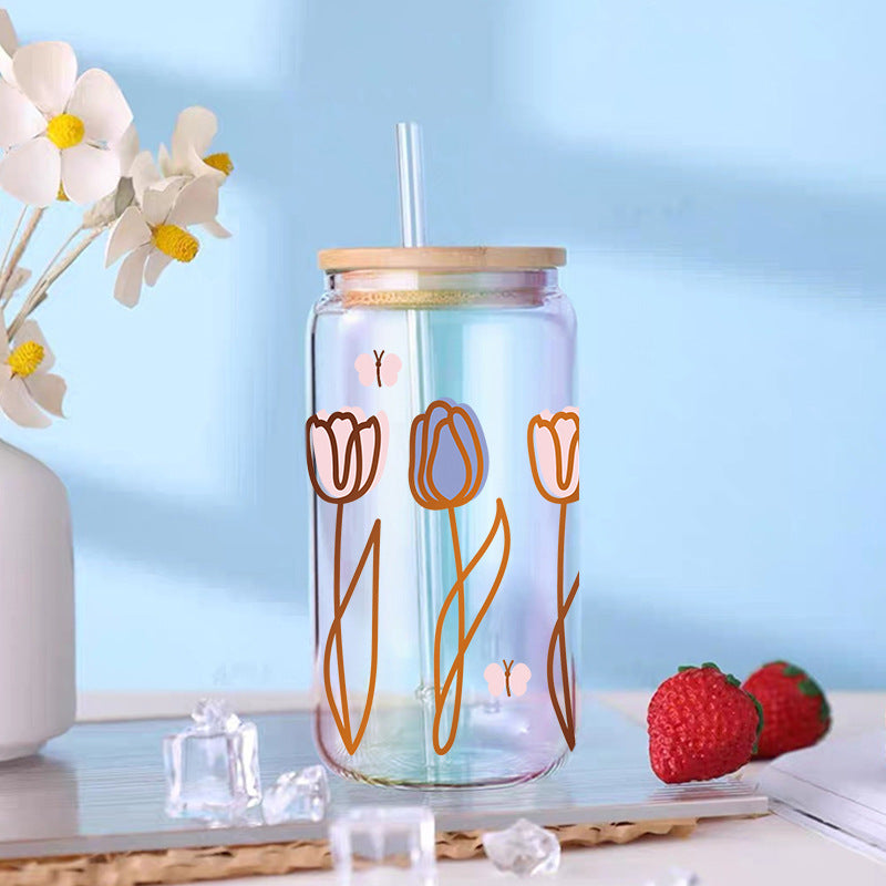 Wholesale Colorful Butterfly with Various Flowers 16oz Cup UV DTF Wraps