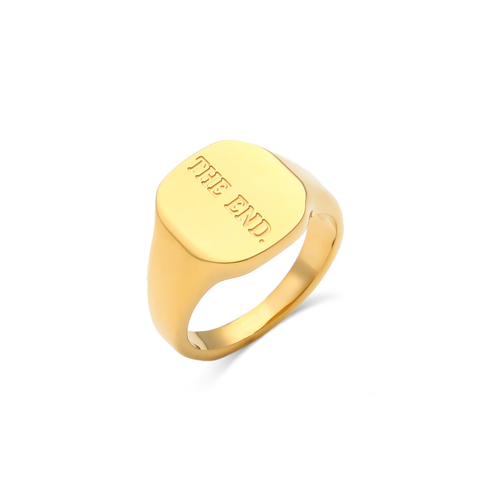 Wholesale of New English Letter Titanium Steel Electroplated 18K Gold Ring