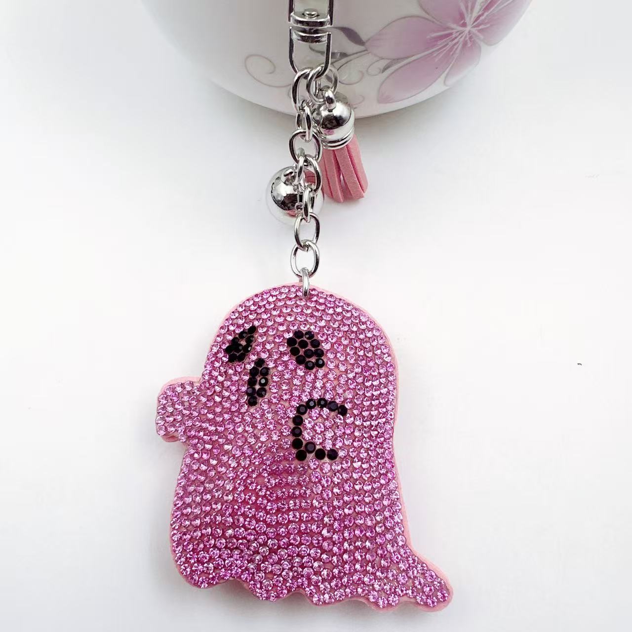 Wholesale Zinc Alloy Rhinestone Ghost Keychain  Bag Charm Women S Purse Accessory Car Key Pendant