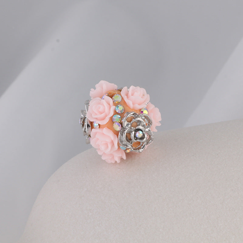 Wholesale Alloy Rose Soft Ceramic Drill Balls with Straight Hole Beads