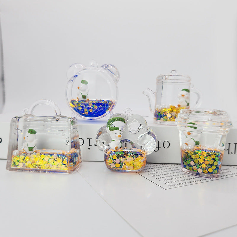 Wholesale Acrylic Oil-filled Double Drift Sand Bottle Key Chain Accessories