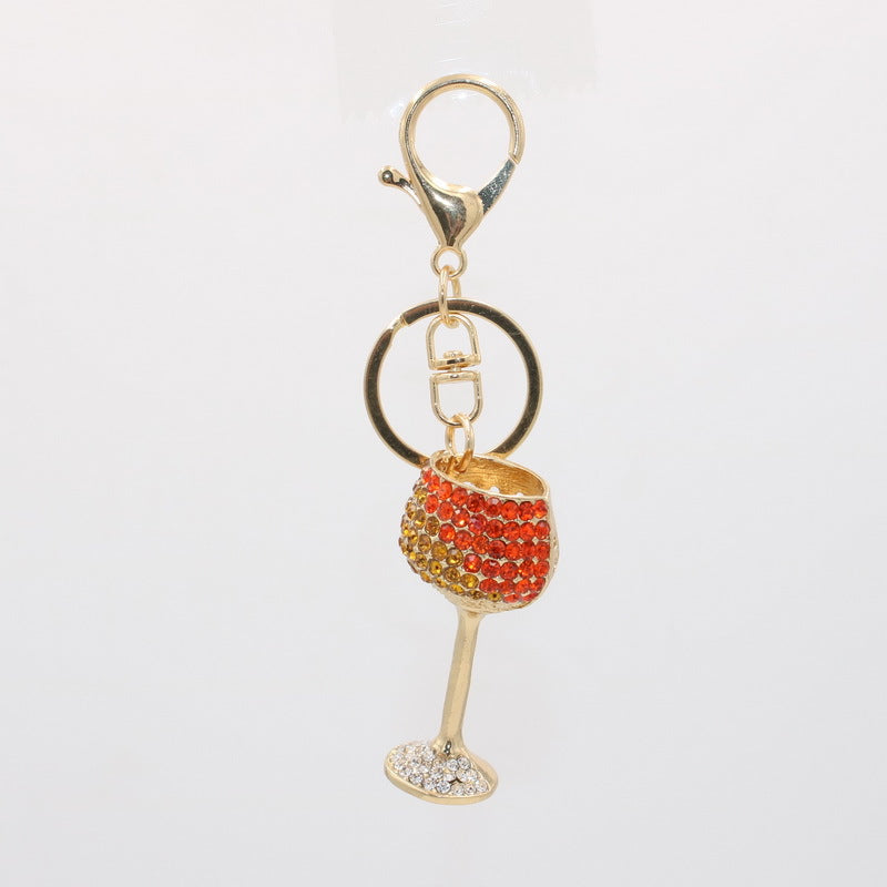 Wholesale Wine Glass Alloy Diamond Metal Keychain